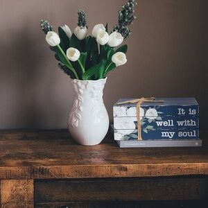 Faux book stack blue floral it is well with my soul